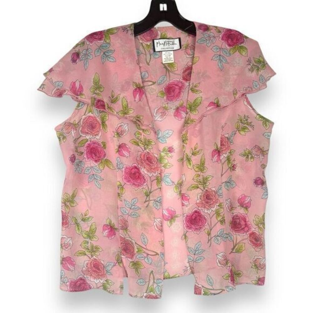 Mary McFadden Sheer Vintage Floral Top Size 12 Fairy Romantic Coquette Ethereal